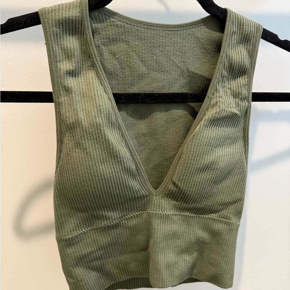 Olive Green Ribbed Knit Crop Top